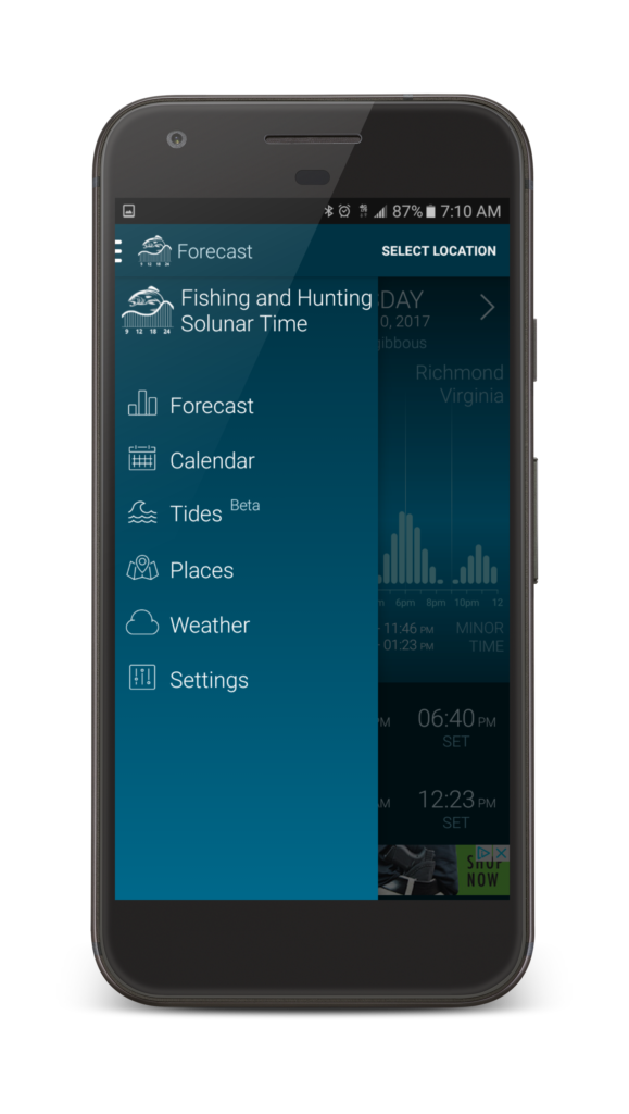 Hunting Fishing solunar Time App Weather Forcast